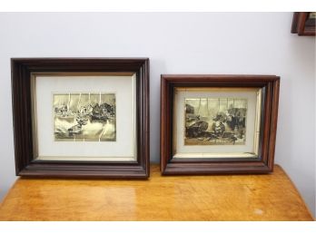 Framed Gold Foil Seaside Etchings By Lionel Barrymore