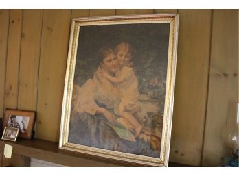 Vintage Framed Art Of Two Girls