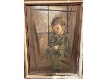 Framed Oil On Board Young Boy  Signed Lazarus 54'