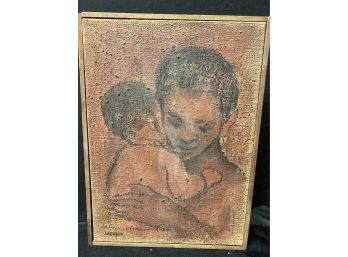 Framed On Canvas Board Portrait Of Women And Child Signed Lazarus