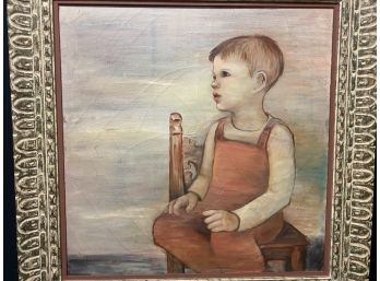 Oil On Canvas Portrait Of Young Boy Framed Signed Lazarus 1956