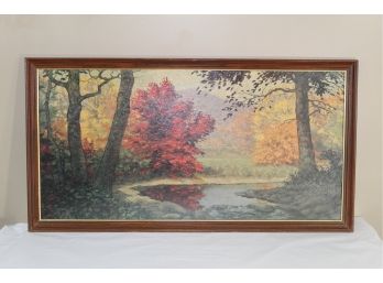 Large Vintage Wood Scene Painting