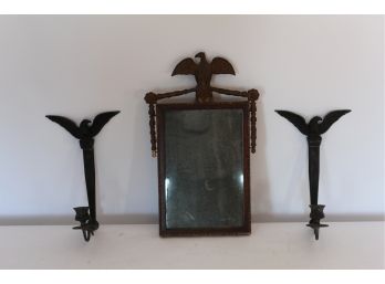 Eagle Lot - Wall Candle Holders And Antique Mirror