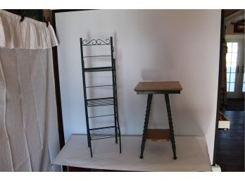 Foldable Metal Etagere And Small Wood Table ~ Plant Stands