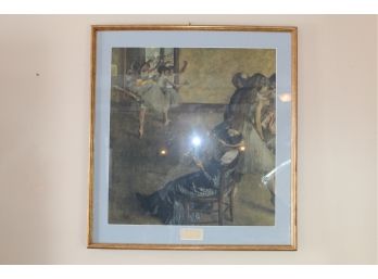 Framed Print With Blue Mat Degas 'the Ballet Class'