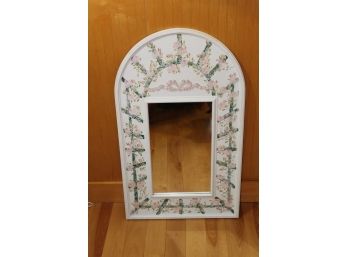 Hand Painted  Hanging Wall Mirror Pink, White And Green