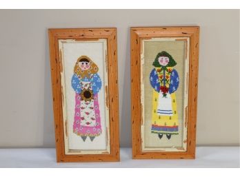 Pair Of Custom Framed  Handmade Needlepoint Tapestries