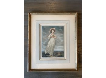 Antique Framed Engraving Girl In Pink Bonnet Limited Addition By Edmund  Wardle