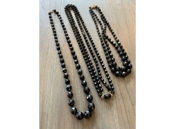 3 Vintage Onyx Glass Beaded Necklaces