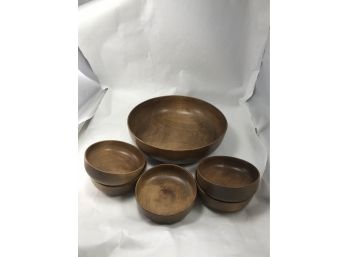 Six Hand Turned Wooden Salad Bowls