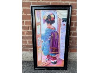 Framed Original Acrylic On Board Painting Of A Geisha Girl