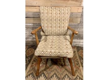 Vintage 1970's Wood Arm Chair With Cushions