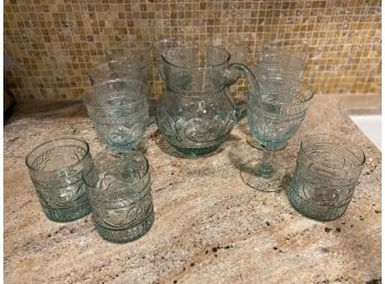 Vintage Cut Glass Pitcher And Glasses