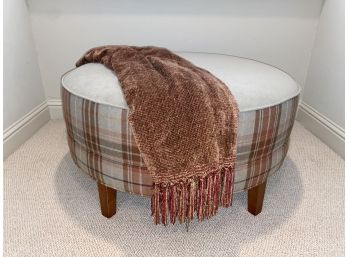 Custom Made Plaid Round Ottoman W/ Throw