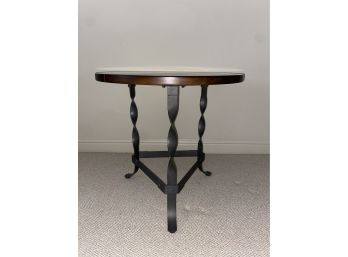 Round Wood & Iron Side Table