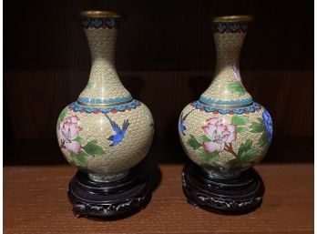 Japanese Porcelain Vase Small W/stands