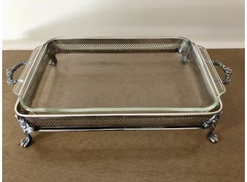 Silver Plated Casserole Dish Holder With Glass Pan