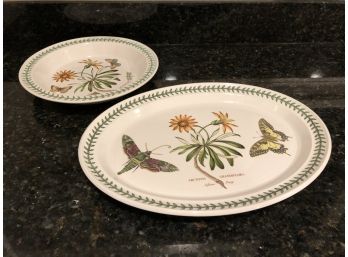 Vintage Platter And Bowl - Butterflies And Daisies With Green Trim