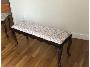 Queen Anne Mahogany Long Bench With Floral Seat Cover