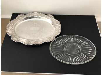 Towle Old Master Embossed Silver Platter With Glass Dish Insert