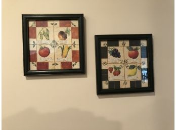 Pair Of Square Framed Pictures With Fruit