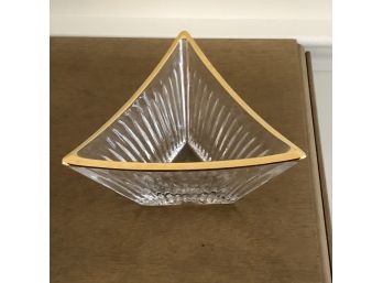 Cut Crystal 8' Triangular Dish With Gold Trim