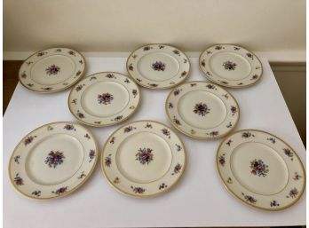 8 Round Plates With Floral Design By Lamberton