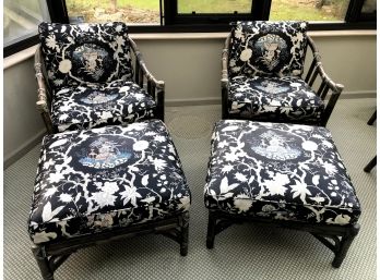 Vintage McGuire Chairs And Ottomans, 4 Pieces