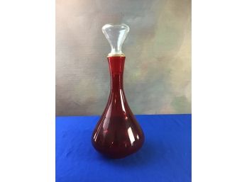 Red Glass With Clear Top Decanter