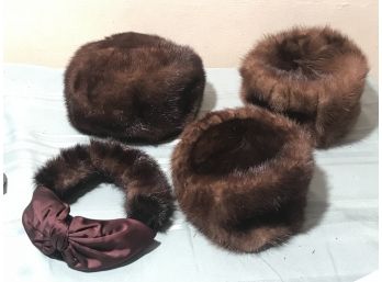 Three Fur Hats And Head Wraps