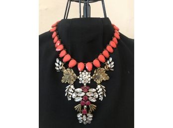 Choker - Coral Colored, Clear & Garnet Colored Stones