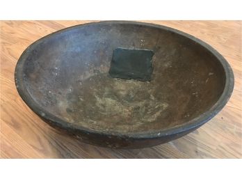 Early Primitive 21' Turned Wood Bowl - Repaired