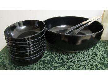 Vintage Towle Silversmith Black Melamine Salad Bowl Set