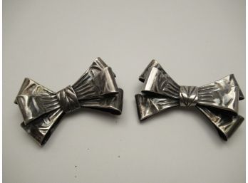 Pair Silver Bow Pins By Coro