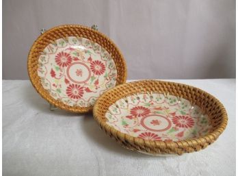 Hand Painted Bowls With Woven Fiber Edge