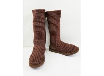 Women's UGG Australia 5817 Classic Crochet Knit Tall Brown Sweater Boots  - Size 9