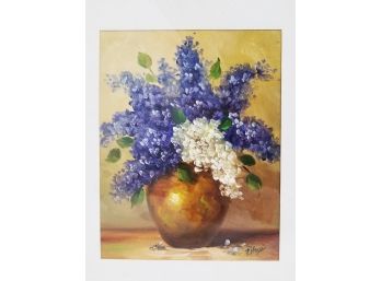 Framed Purple & White Lilacs In Vase Painting - Signed By Artist