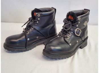 Pair Of Harley Davidson Black Leather Steel Toe Boots - Size 5