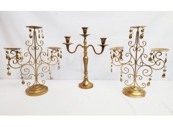 Three Brass & Brass 'Look' Candle Holders