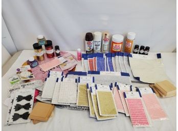 Huge Assortment Of Party & Crafting Supplies - Pearl & Rhinestone Stick On's, Glitter, Mod Podge & More