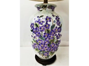 Hand Painted Purple Pansies Vase Table Lamp