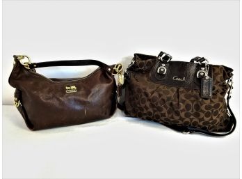 Two Authentic Coach Medium Sized Ladies Handbags- Leather & Signature Logo