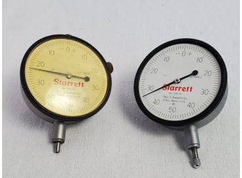 Two Vintage LS Starrett Dial Indicator Gauges 655-141 Back Lug Mount .001 Resolution