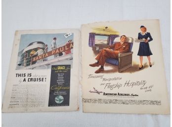 Two Vintage Magazine Ad Pages, American Airlines, GE, Grace Line Cruise And More