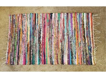 Vintage Hand Knotted Rag Rug - 5ft X 3ft