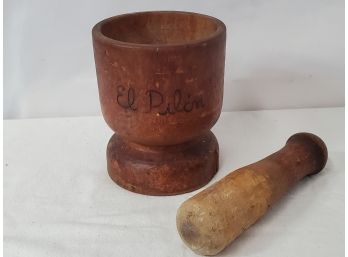 Awesome Vintage Wood Hand Turned Mortar & Pestle 'El Pilon'