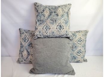 Set Of Four Square Accent Pillows - Gray, Blue, Turquoise, Putty