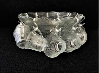 Vintage KIG Indonesia Pebbled Glass Punch Bowl Set