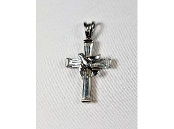 Sterling Silver Dove On Cross Pendant