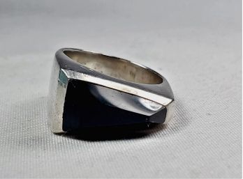 Vintage Mens Large Sterling Silver Onyx Ring